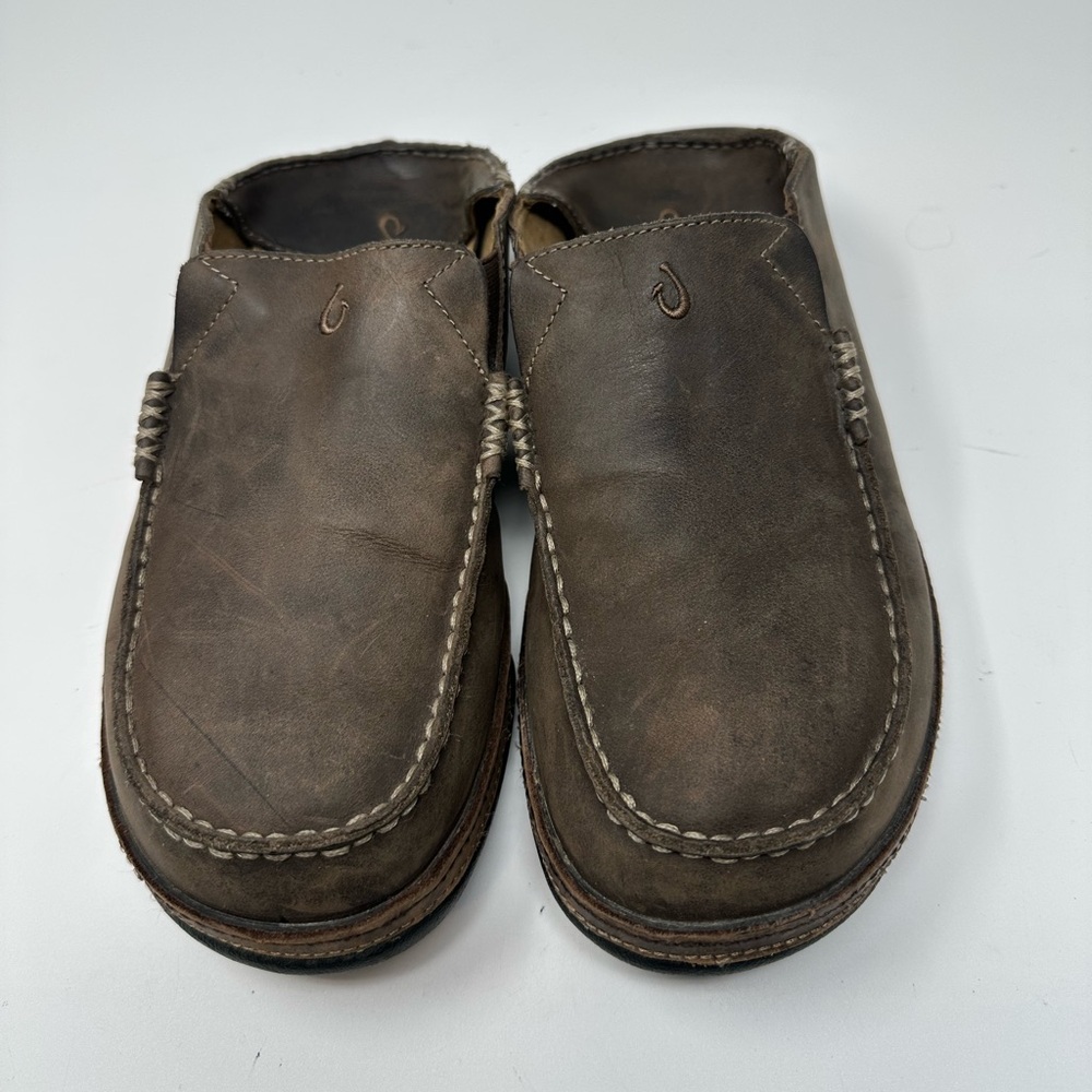 Olukai Moloa Men's Slip On Casual Shoes Brown Leather Loafer Drop In Heel M9.5 - Picture 7 of 13